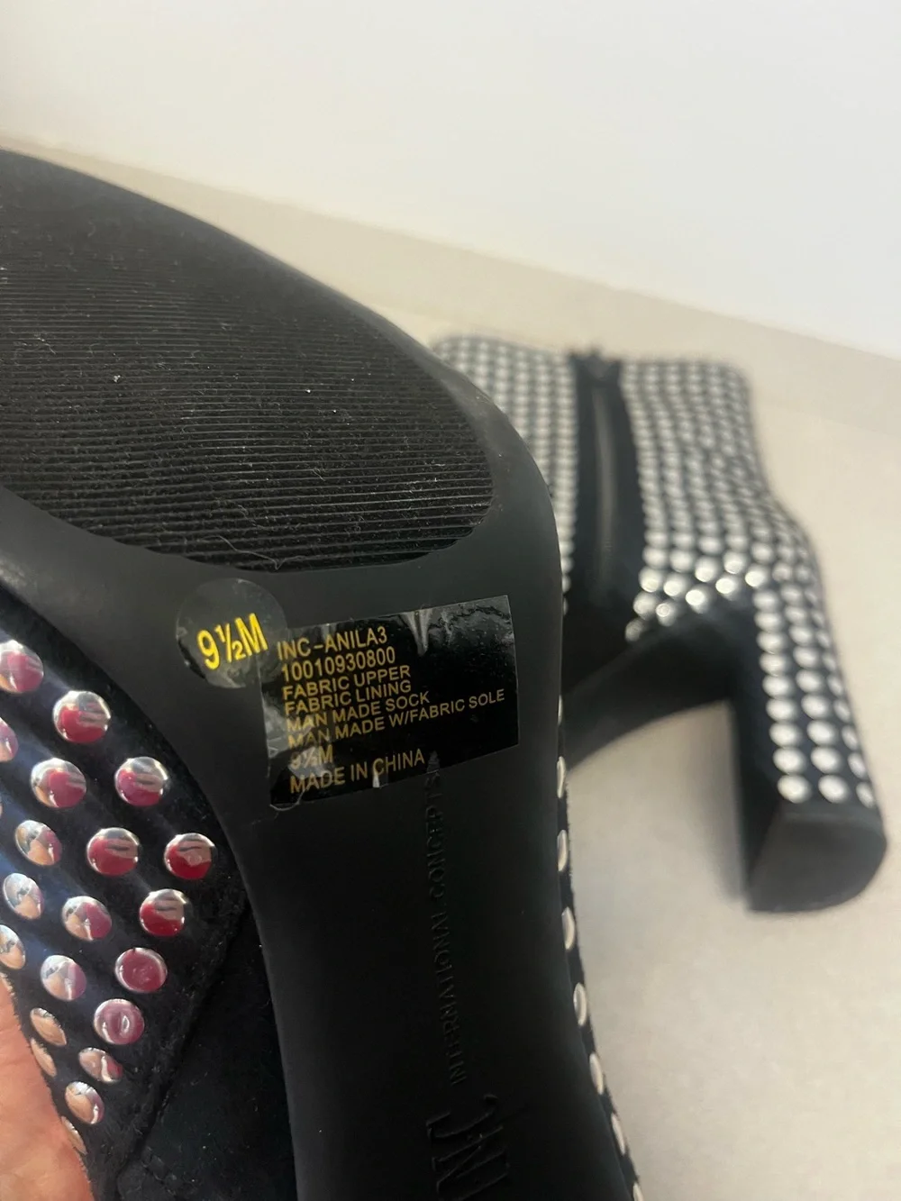 INC Silver Studded Black Ankle Boots Block Heel Sz 9.6 NWOT
